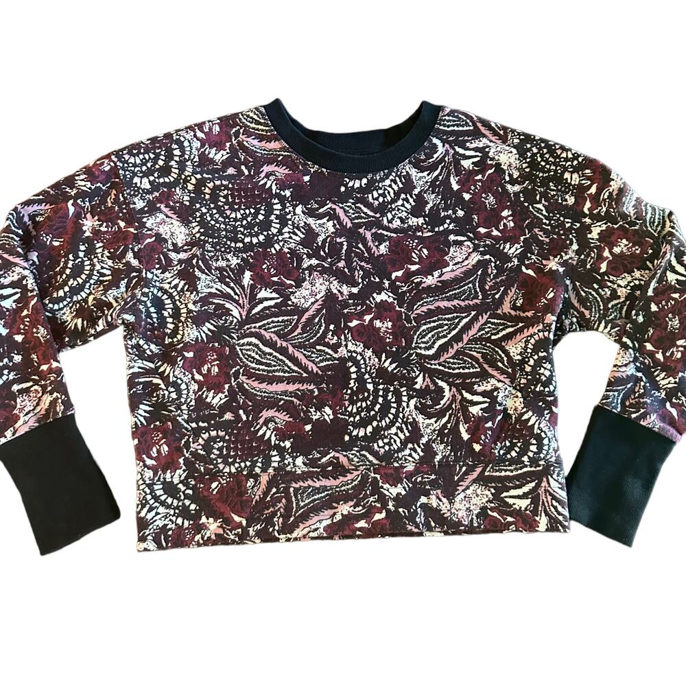 Joie Womens burgundy floral cropped sweatshirt Size medium